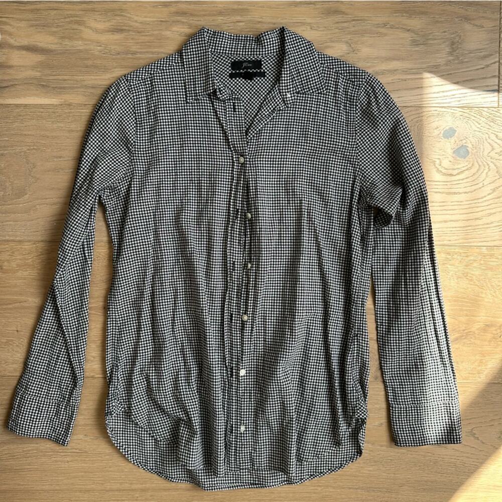 J. Crew Button Down Classic Shirt Gingham Black and White 2